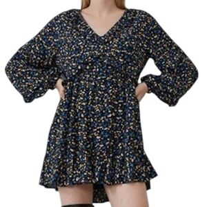 Zara Dress Womens Med Babaydoll Whimsigoth Y2K Retro Lined Floral Mini Black